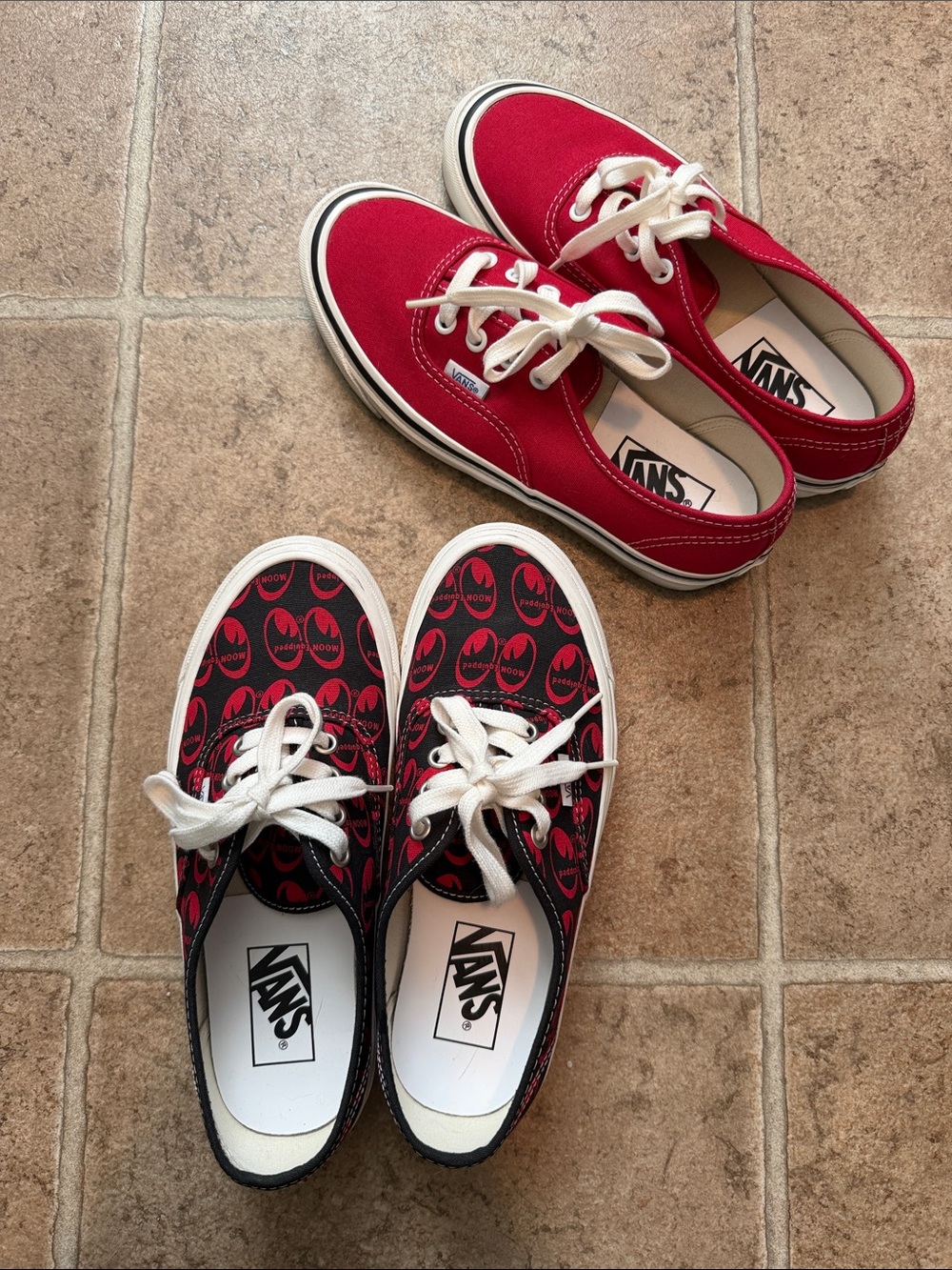 Women’s 2  pair of Vans Authentic red sneakers. Size US W7.5